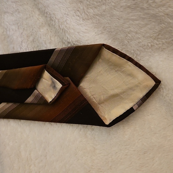 3/$30 DON LOPER 1980s Brown and Orange Striped Ombre Skinny Clip-on Tie - Picture 7 of 7